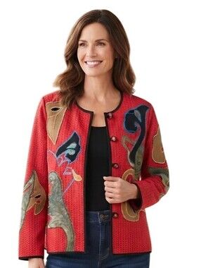 Indigo Moon Vintage Mixed Media Embroidered Patch Jacket Art To Wear Size M